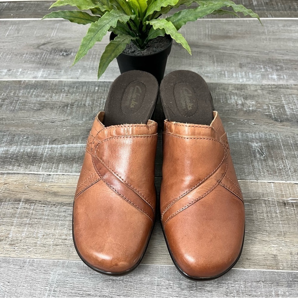 Clarks Bendables Brown Leather Slide Mules Size 8.5 Women’s - Picture 5 of 10